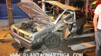 Fotos de Após colisão carro bate contra poste e um dos ocupantes é ejetado do veículo em Maringá