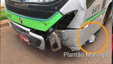 Fotos de Após colisão, ônibus arrasta moto por vários metros em Maringá