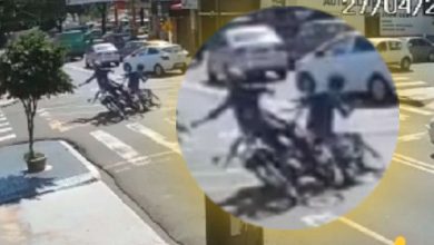 Fotos de Câmera de segurança flagra acidente entre motociclista e ciclista em Maringá