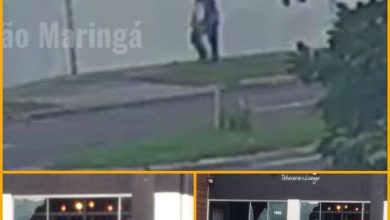 Fotos de Câmera de segurança registra homem atirando contra tabacaria em Maringá