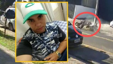 Fotos de Câmera mostra motociclista batendo em poste na zona 6 de Maringá