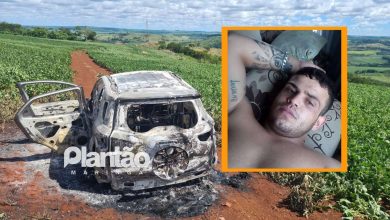 Fotos de Carro suspeito de ser usado em execução em Maringá é encontrado queimado entre Sarandi e Marialva