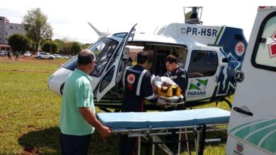 Fotos de Um homem precisou ser socorrido de helicóptero após cair de telhado de 6 metros em Mandaguaçu