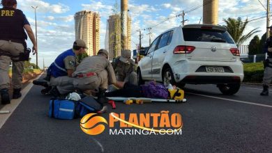 Fotos de Motociclista fica ferida após bater em traseira de veículo em Maringá