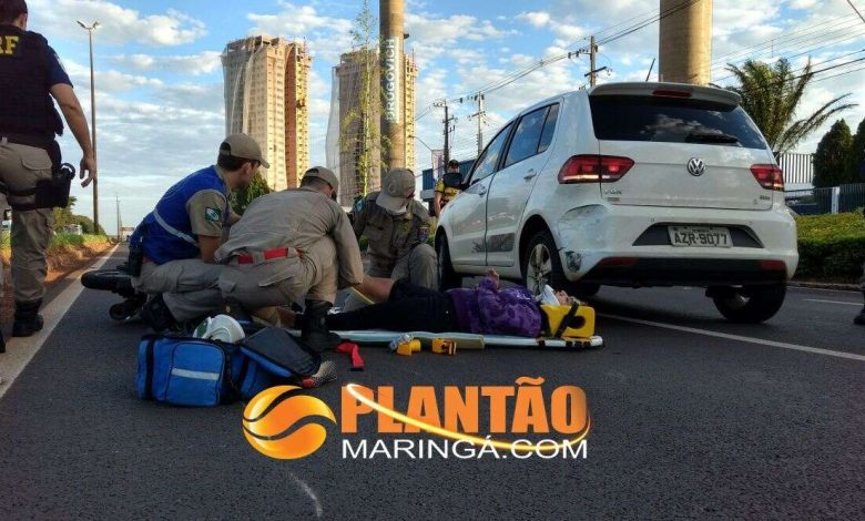 Fotos de Motociclista fica ferida após bater em traseira de veículo em Maringá