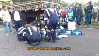 Fotos de Motociclista fica ferido após bater na traseira de caminhão parado em Maringá