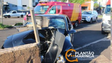 Fotos de Motorista fica ferido após bater carro em mureta de viaduto em Maringá