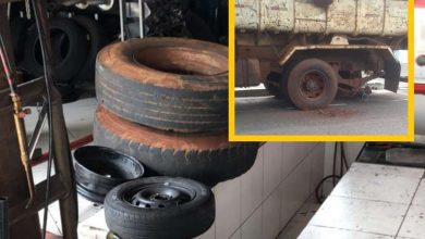 Fotos de Roda de caminhão se solta e atinge carro dentro de auto center em Maringá