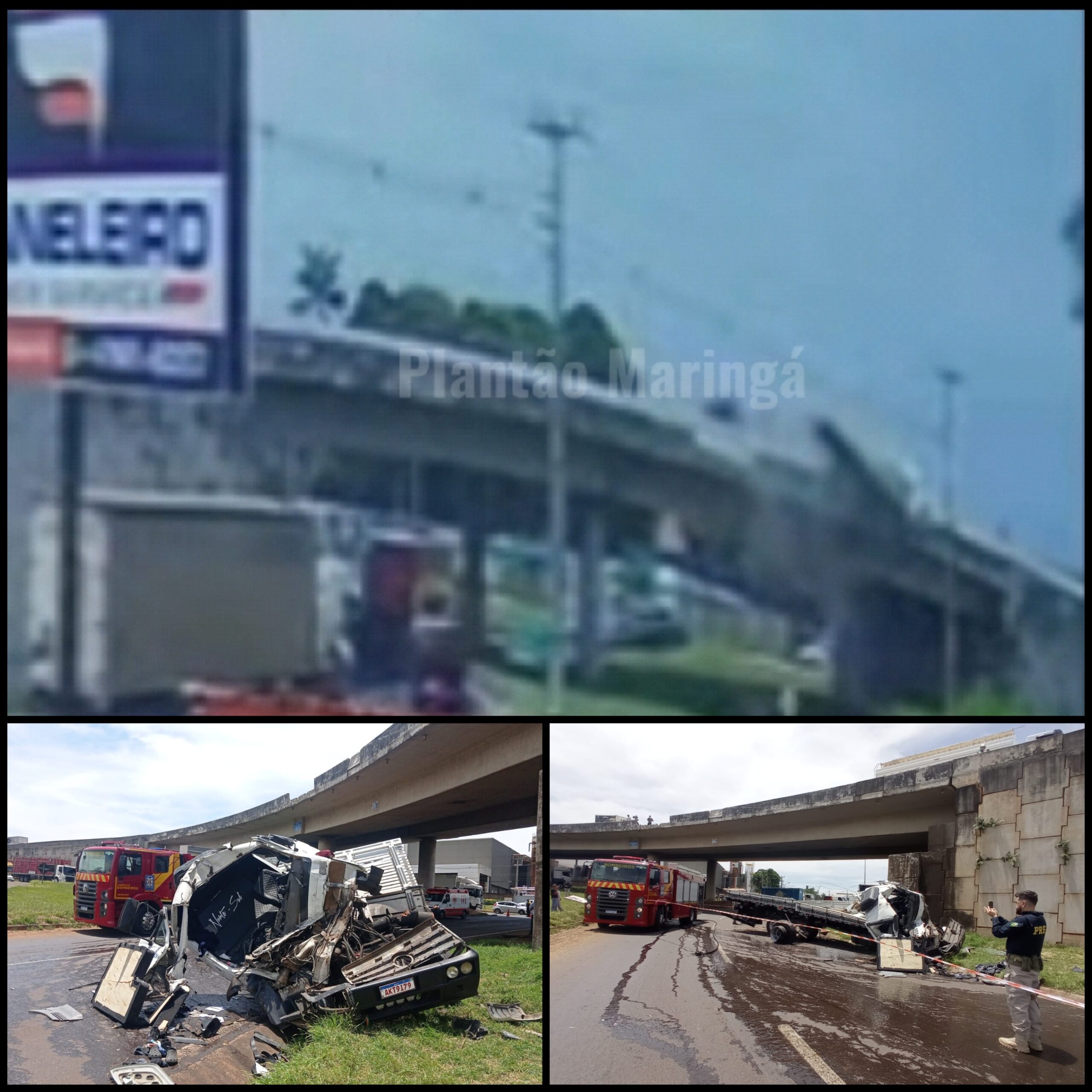 Fotos de Vídeo mostra momento que caminhão despenca de viaduto do Contorno Norte em Maringá 