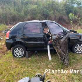 Fotos de Homem morre e mulher é socorrida de helicóptero após colisão entre carro e carreta entre Maringá e Iguaraçu 