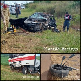 Homem morre e mulher é socorrida de helicóptero após colisão entre carro e carreta entre Maringá e Iguaraçu Foto 1 Fotos de Homem morre e mulher é socorrida de helicóptero após colisão entre carro e carreta entre Maringá e Iguaraçu