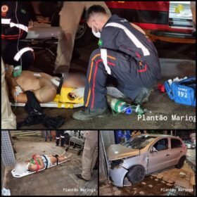 Fotos de Carro invade calçada, atropela pedestre e atinge poste em Maringá