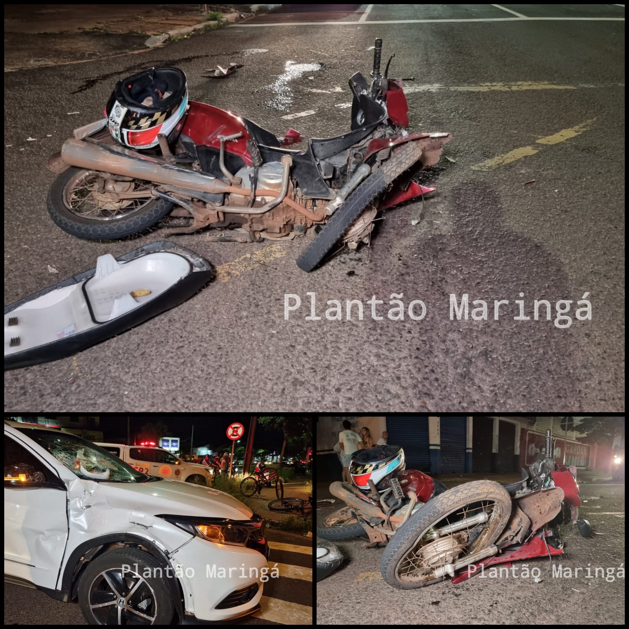 Fotos de Motociclista avança sinal vermelho, bate em carro e é socorrido com ferimentos graves em Maringá 
