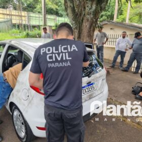 Fotos de Câmera registra policial federal atirando contra veículo de uma quadrilha em Maringá