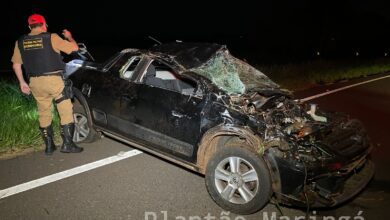 Fotos de Motorista é ejetado de carro após capotamento e tem o corpo esmagado por caminhão na PR-323 próximo a Água Boa