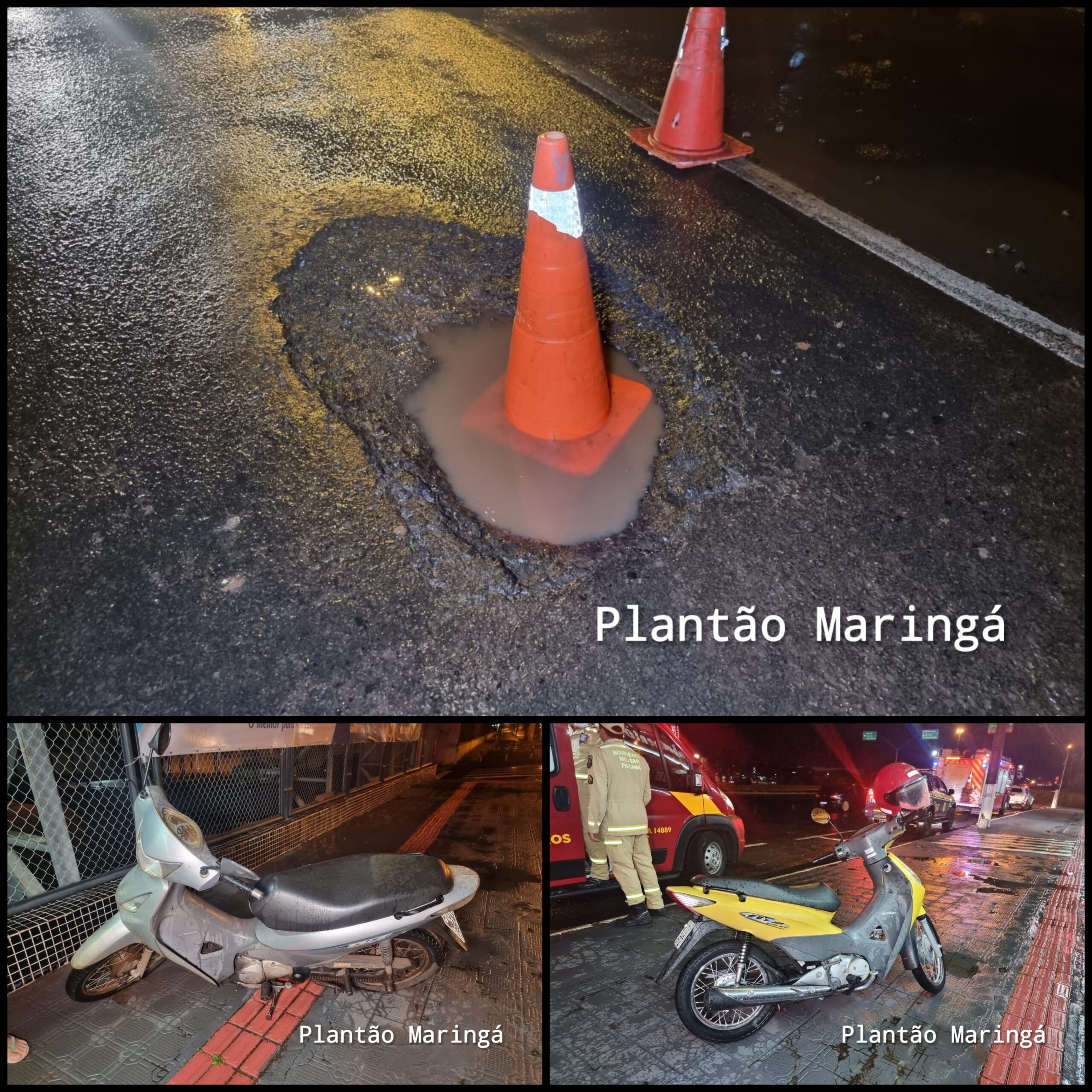 Fotos de Buraco em avenida provoca queda de motociclistas em Maringá; uma das vítimas foi socorrida com ferimentos graves