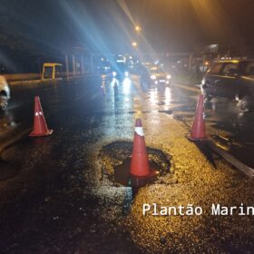Fotos de Buraco em avenida provoca queda de motociclistas em Maringá; uma das vítimas foi socorrida com ferimentos graves