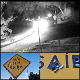 Fotos de Câmera de segurança flagra homem atirando contra placa em bairro de Maringá; veja vídeo