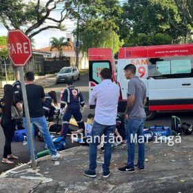 Fotos de Duas mulheres e uma criança em uma moto ficam feridos após colisão em Maringá