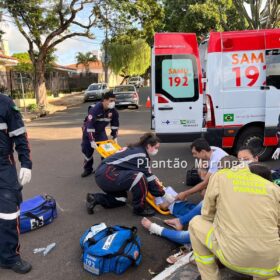 Fotos de Duas mulheres e uma criança em uma moto ficam feridos após colisão em Maringá