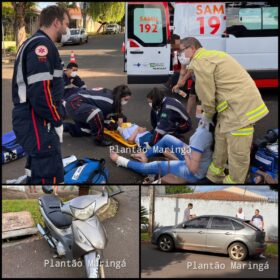Fotos de Duas mulheres e uma criança em uma moto ficam feridos após colisão em Maringá