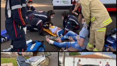 Fotos de Duas mulheres e uma criança em uma moto ficam feridos após colisão em Maringá