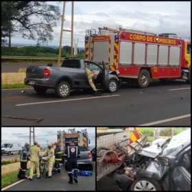 Fotos de Durante atendimento a um acidente,  motorista não percebe equipes de resgate e bate em caminhão do Corpo de Bombeiros em Maringá 
