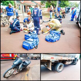 Mãe e filha em moto ficam feridas após colisão com caminhão em Maringá Foto 1 Fotos de Mãe e filha em moto ficam feridas após colisão com caminhão em Maringá