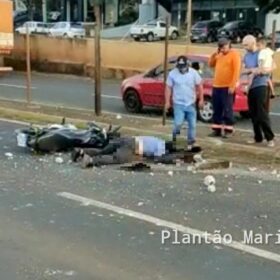 Fotos de Motociclista sofre ferimentos graves após bater e derrubar alambrado em avenida de Maringá 