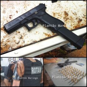 Homem é preso com pistola equipada com 'kit rajada' e drogas pela Rotam em Maringá Foto 1 Fotos de Homem é preso com pistola equipada com 'kit rajada' e drogas pela Rotam em Maringá