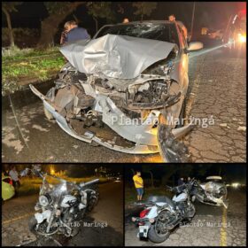 Fotos de Motociclista tenta desviar de buraco e bate de frente com carro, em Maringá