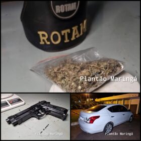Rotam prende trio com carro roubado, droga, e simulacro de pistola em Maringá  Foto 1 Fotos de Rotam prende trio com carro roubado, droga, e simulacro de pistola em Maringá