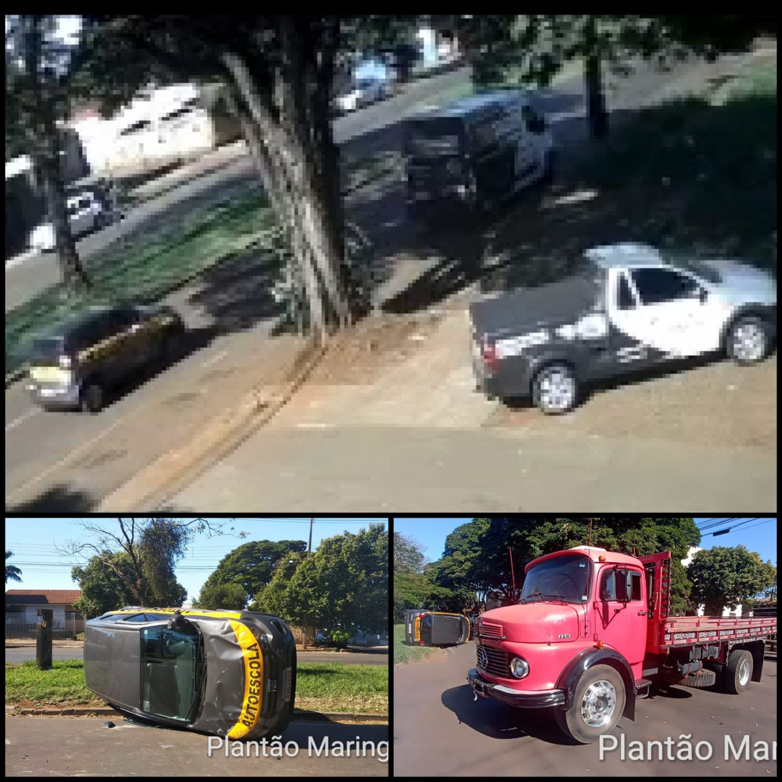 Fotos de Carro de autoescola capota após ser atingido por caminhão em Maringá