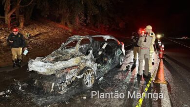 Fotos de Carro explode após batida e motorista morre carbonizado em Maringá