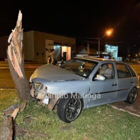 Fotos de Motorista perde controle do carro e derruba árvore em Maringá; veja vídeo