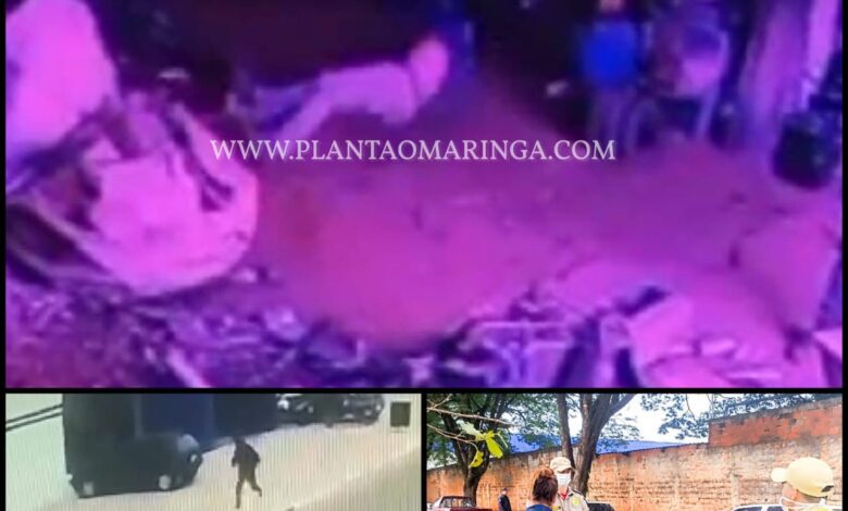 Fotos de Câmera registra suspeito de assalto caindo de telhado em Sarandi, durante a fuga