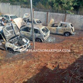 Quatro viaturas da Polícia Militar ficam destruídas após incêndio em Maringá Foto 1 Fotos de Quatro viaturas da Polícia Militar ficam destruídas após incêndio em Maringá