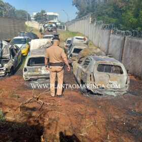 Fotos de Quatro viaturas da Polícia Militar ficam destruídas após incêndio em Maringá