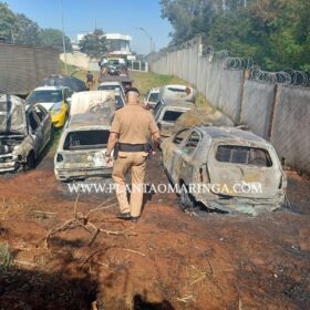 Fotos de Quatro viaturas da Polícia Militar ficam destruídas após incêndio em Maringá