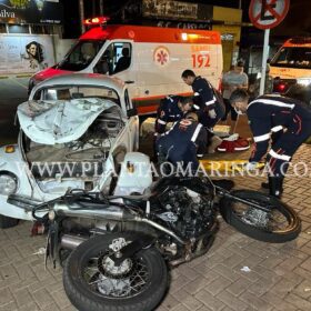 Fotos de Duas pessoas ficam feridas após colisão entre carro e moto em Sarandi
