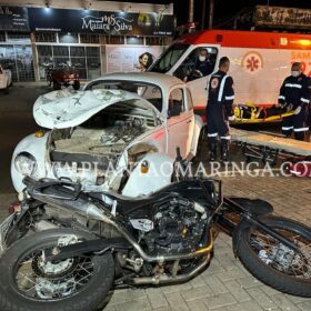 Fotos de Duas pessoas ficam feridas após colisão entre carro e moto em Sarandi