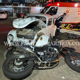 Fotos de Duas pessoas ficam feridas após colisão entre carro e moto em Sarandi