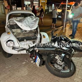 Fotos de Duas pessoas ficam feridas após colisão entre carro e moto em Sarandi