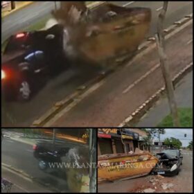 Fotos de Motorista fica ferido após carro bater em contêiner de entulho em Maringá