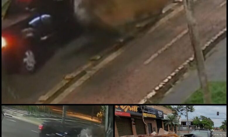 Fotos de Motorista fica ferido após carro bater em contêiner de entulho em Maringá