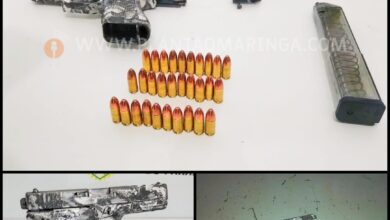 Fotos de Polícia Militar prende homem em tabacaria e apreende pistola com mira a laser e kit rajada em Maringá