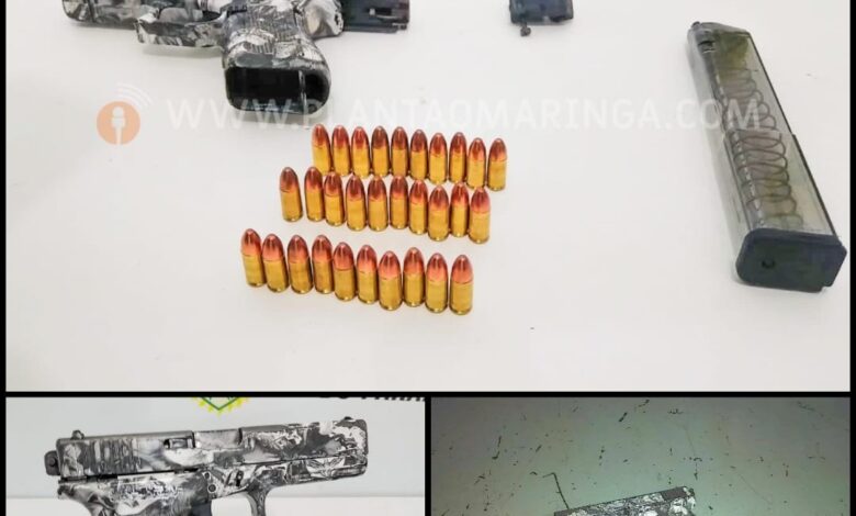 Fotos de Polícia Militar prende homem em tabacaria e apreende pistola com mira a laser e kit rajada em Maringá