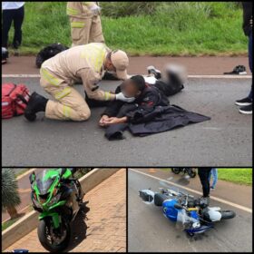 Fotos de Acidente envolvendo duas motos de alta cilindrada e um carro deixa dois jovens feridos