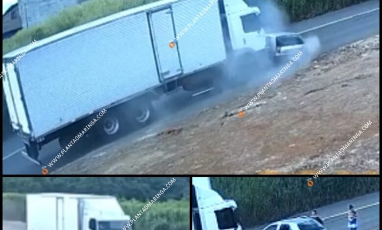 Fotos de Carro com família é arrastado por caminhão após batida, em Maringá; vídeo