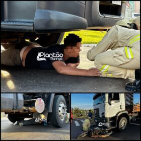 Mulher vai parar embaixo de caminhão após acidente em Maringá Foto 1 Fotos de Mulher vai parar embaixo de caminhão após acidente em Maringá